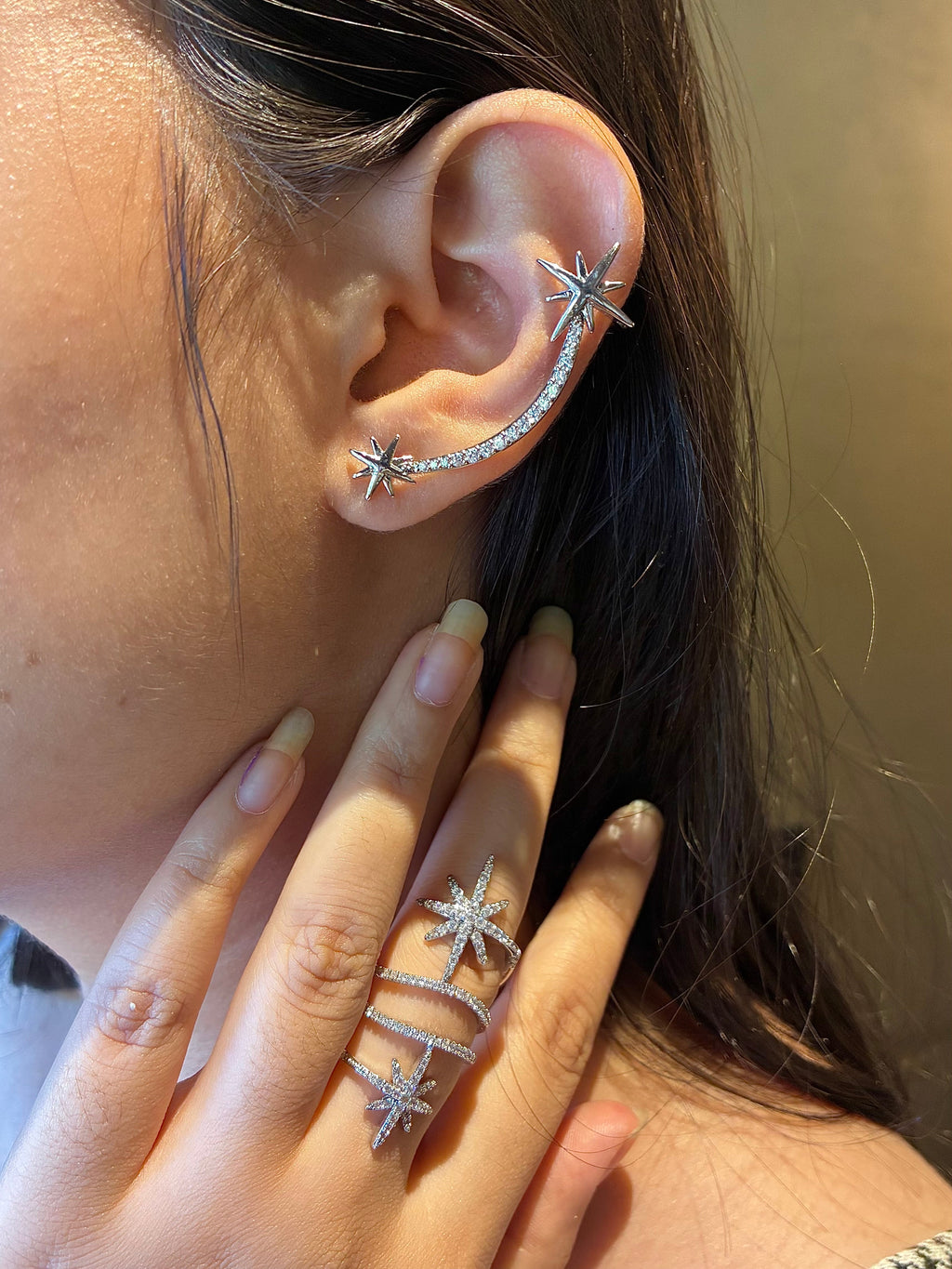 Celeste Star Earcuff & Ring Stack